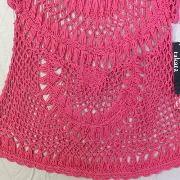 Takara Women Swimsuit Cover Up Top Pink Size Large BOHO Open Weave NWT - Picture 2 of 8